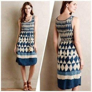 Anthropologie Maeve Blue Castalia Tie Dye Sleeveless Smocked Dress 6 NO BELT